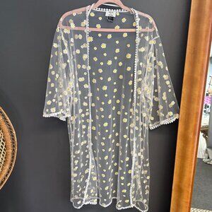 David and Young Sheer Daisy Open Kimono Duster Cardigan One Size Top